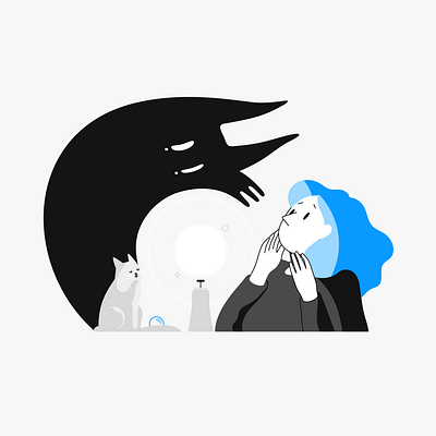 Catastrophization cat catastrophization fear flat illustration lineart mental health minimalistic vector