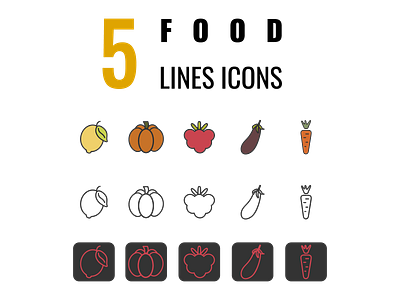lines icons app carrot eggplant food graphic design lemon lines icons pumpkin raspberry vector