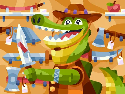 Crocodile and Knifes crocodile hunter illustration knife reptile senko shop vector
