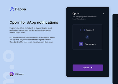 Dappa; Opt-in notifications branding crypto dashboard defi design icon illustration logo minimal typography ui ux vector web3