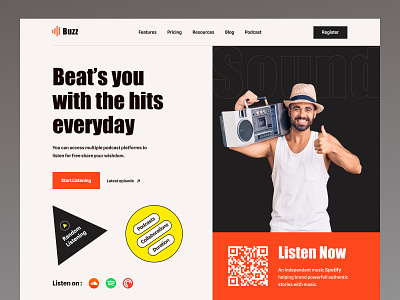 Website for podcasts digital homepage listening live melody music music player musician news platform player playlist podcasts radio soundtrack spotify streaming web design website youtube