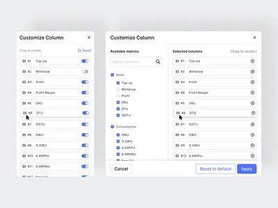 Customize Column design ui uidesign ux web