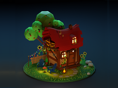 Small cozy country house :) 3d architecture blender blender3d design graphic illustration illustrator lowpoly ui web