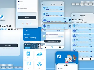 laundry application app ui design best application glassy glassy ui design illustration laundry app laundry application laundry mobile app mobile application ui ui application uiux