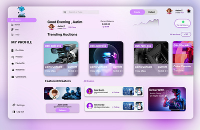 NFT Trending Dashboard Website Landing Page creative designs dashboard glassy glassy ui design new designs new ui design nft nft trending pro design pro ui deisgn top 10 designs trending designs website landing page website ui desing