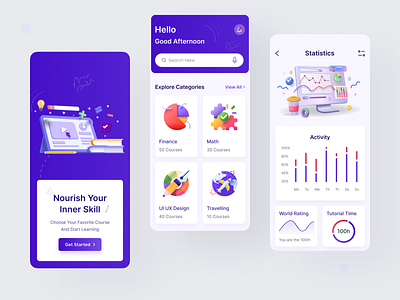 E-Learning Mobile App 3d academy app coaching app course app design education app elearning app illustration learning management app lms app mobile app design online course app online education app online learning app online training app school app training ap ui university app ux