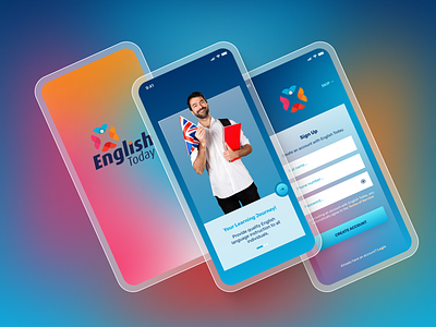 Language Learning App - English Today app app design article colorful education english figma interactions interactions video language learning onboarding quiz score side menu stock images test