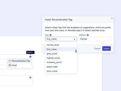 Insert Personalization Tags in OneSignal data message messaging onesignal personalization product design tag
