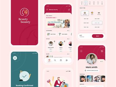 Beauty bounty - Salon services booking app app beauty booking clean color concept creative design figma salon ui