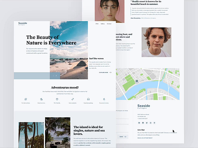 Seaside Cottages Landing Page animation blue booking clean design design flat design landing page light palette minimal sea seaside ui ux web design website