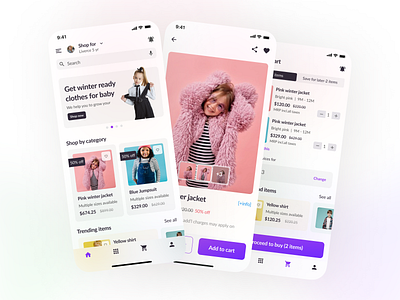 Kids Shopping App UI Kit branding clean ecommerce minimal mobile app shopping ui ux