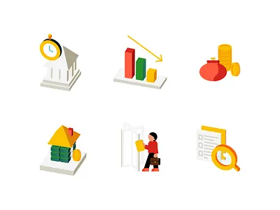 Illustration set 1. architecture bank branding design development flat graphic design home house housing icons illustration illustrator isometric isometry money prices stock vector