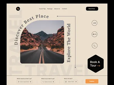 Travel Agency Landing Page design explore hero section home page landing page landingpage minimal nature tourism travel travel landing page traveler travelling ui ui design uiux web web header web page website