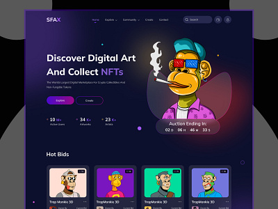 NFTs Marketplace Website Design 3d adobe animation bitcoin branding crypto design ethereum figma graphic design illustration landingpage logo motion graphics nft template ui uiux website wix