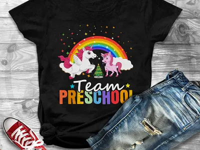 Team Preschool Unicorn T-Shirt Design cartoon t shirt design cartoon tshirt clothing design custom t shirt design design graphic design graphic design t shirt design illustration mahfujur rahman march by amazon t shirt preschool t shirt design print on demand shirt shirt design t shirt trendy t shirt design tshirt design typography typography t shirt unicorn t shirt design