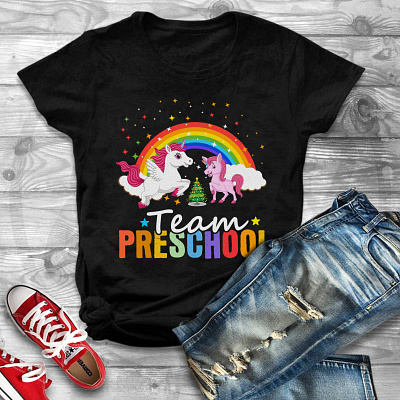 Team Preschool Unicorn T-Shirt Design cartoon t shirt design cartoon tshirt clothing design custom t shirt design design graphic design graphic design t shirt design illustration mahfujur rahman march by amazon t shirt preschool t shirt design print on demand shirt shirt design t shirt trendy t shirt design tshirt design typography typography t shirt unicorn t shirt design