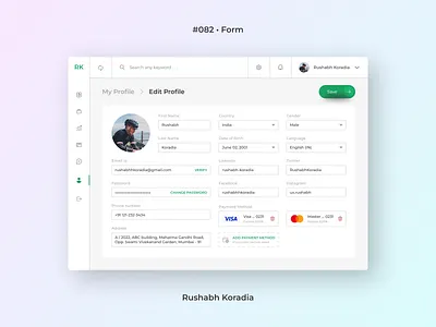 DailyUI 082 - Form account daily ui challenge dailyui dailyui challenge dailyui day 82 dailyui form dashboard day 82 dailyui design inspiration edit profile form 82 form ui illustration logo profile rushabh koradia ui design ui inspiration web ui web ui design