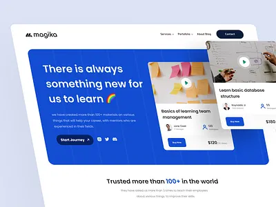 Magika Academy Landing Page academy app blue course design education elearning graphic design illustration landing landing page light podcast typography ui uiux ux web design website workshop