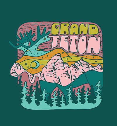 Grand Teton National Park Sticker adventure apparel apparel design illustration mountains outdoor retro