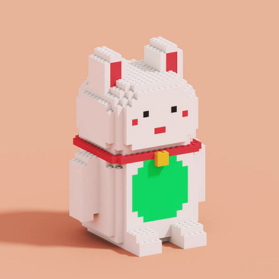 Maneki-Neko Voxel Art 3d illustration voxel