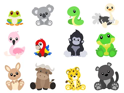 Jungle Animals Sitting Set 2 design flat illustration vector