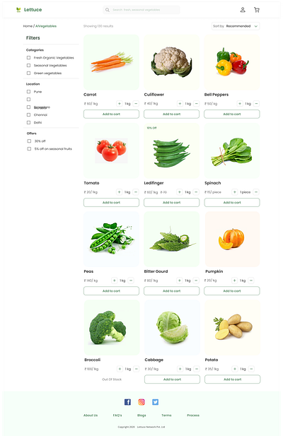 Product List organic vegetables ui