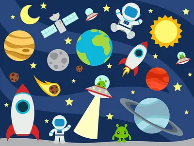Cute Space Set design flat illustration vector