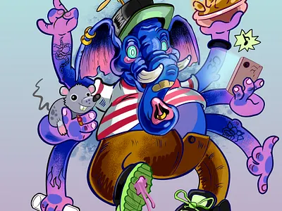 Ganesha artist blue cartoon style colors design design charaster elephant ganesha illustration print sketch