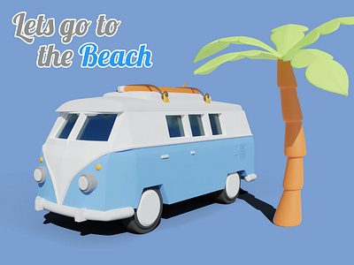 Let's go to the Beach! 3d 3d blender 3d cars 3d cars cartoon 3d cartoon 3d coconut tree 3d cute 3d van beach blender cars cars van cartoon illustration summer summer vibes van vw vw kombi vw van