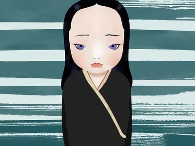Sad Kimono branding character concept character design cute girl design digital illustration france graphic design illustration illustration art kimono mixed media unique art
