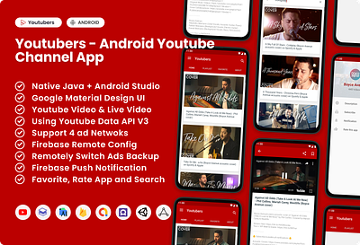 Youtubers - Android Youtube Channel App android android ui codecanyon dream space material design mobile ui ux design youtube youtube app