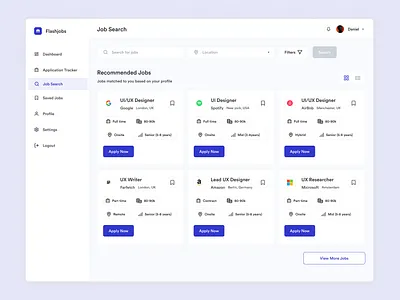 Job Search dashboard job search jobs ui ux