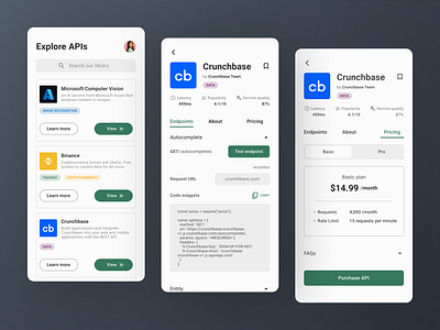 API Marketplace - Mobile UI api api marketplace apis app design design information library mobile app ui