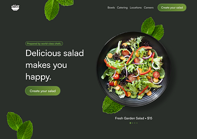 Salad dark design figma green high class landing page leaves restaurant salad satoshi ui