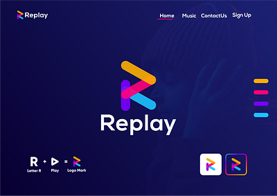 replay logo branding clean design eye cathing graphic design illustration letter r logo modern logos music vidio