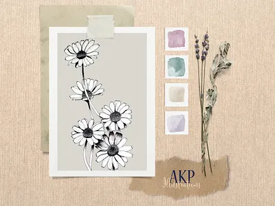 Daisy Cluster - Floral Illustration design floral graphic design illustration line drawing minimal