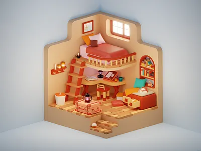 Cozy Room 3d day design echo illustration isometricroom night