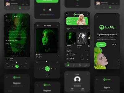 Spotify Redesign - Music Streaming App (Dark)💎 app artist dark design mobile mobile app music play player playlist singer song sound spotify ui ui design uiux userinterface