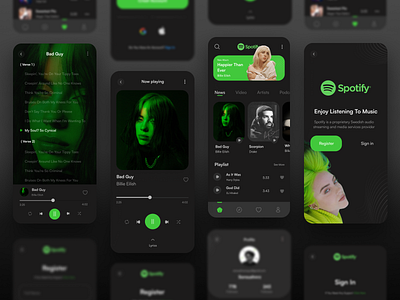 Spotify Redesign - Music Streaming App (Dark)💎 app artist dark design mobile mobile app music play player playlist singer song sound spotify ui ui design uiux userinterface