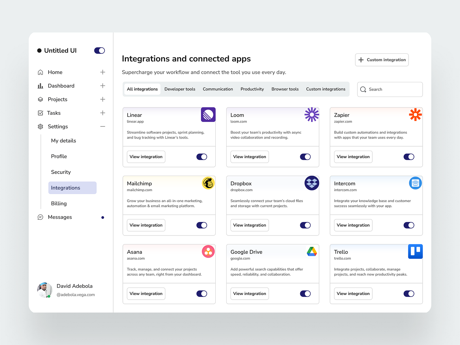 Dashboard Design... Integrations and connected apps by David Adetoro on ...