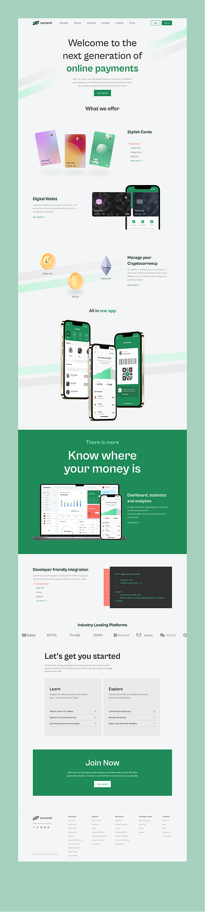 Zumand - Online Payment System Landing Page clean design finance landing minimal money onlinepayment payment typography ui userexperience userinterface ux