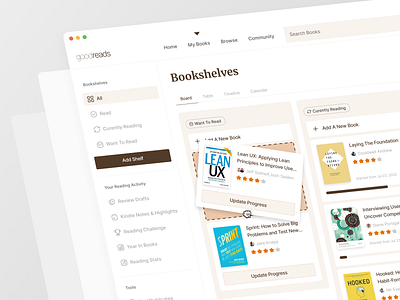 Mybooks Page Board board books case study dashboard goodreads kanban minimal ui uiux ux webdesign