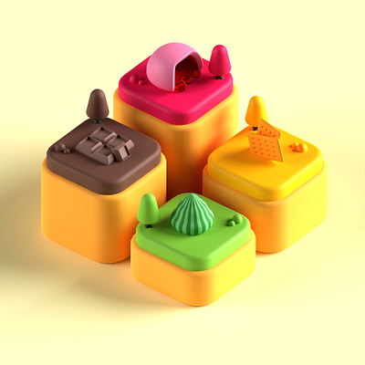 3D Illustration Cake Land 3d biscuit blender cake choco chocolate design graphic design high poly illustration land matcha