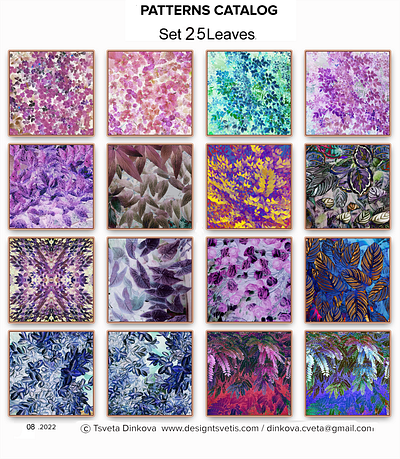 Patterns Catalog, Set 25 Floral beautiful botanic branches catalog colorful designs floral gorgeous leaves patterns roses set 25