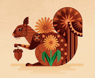 Squirrel 2d abstract adobe illustrator animals autumn design fall flowers geometric geometry graphic graphic design illustration nature pattern squirrel texture vector vintage wild
