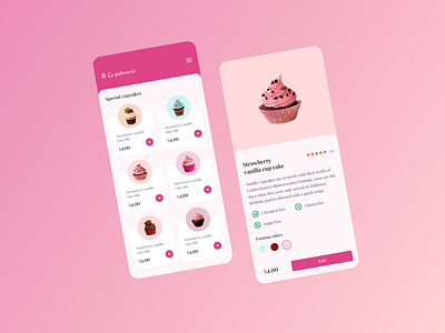Mobile Concept | Cupcake Landing Page 🧁 app cake colors combining text and element cupcake description page design details screen ecommerce frosting graphic design landing page logo mobile mobile app patisserie pink shop ui