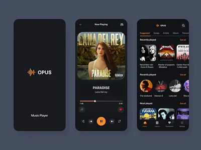 Opus music player Ui app design app ui branding editing mobile app design music app music player nft ui design ui ux