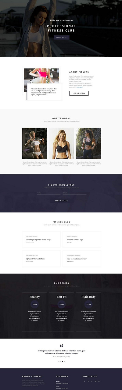 Fitness Web Design adobe xd copywriting figma htmlcss landing page template ui ux web design website