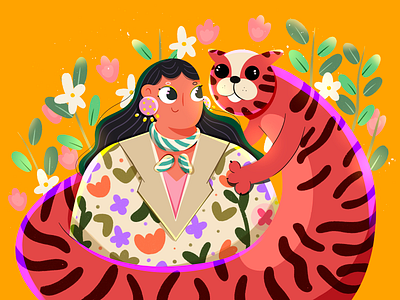 Tiger with a friend 2d branding cartoon character art character design commercial design friends illustration procreate tiger