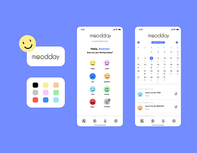 Moodday: mood tracker app 😊 branding design designer logo ui